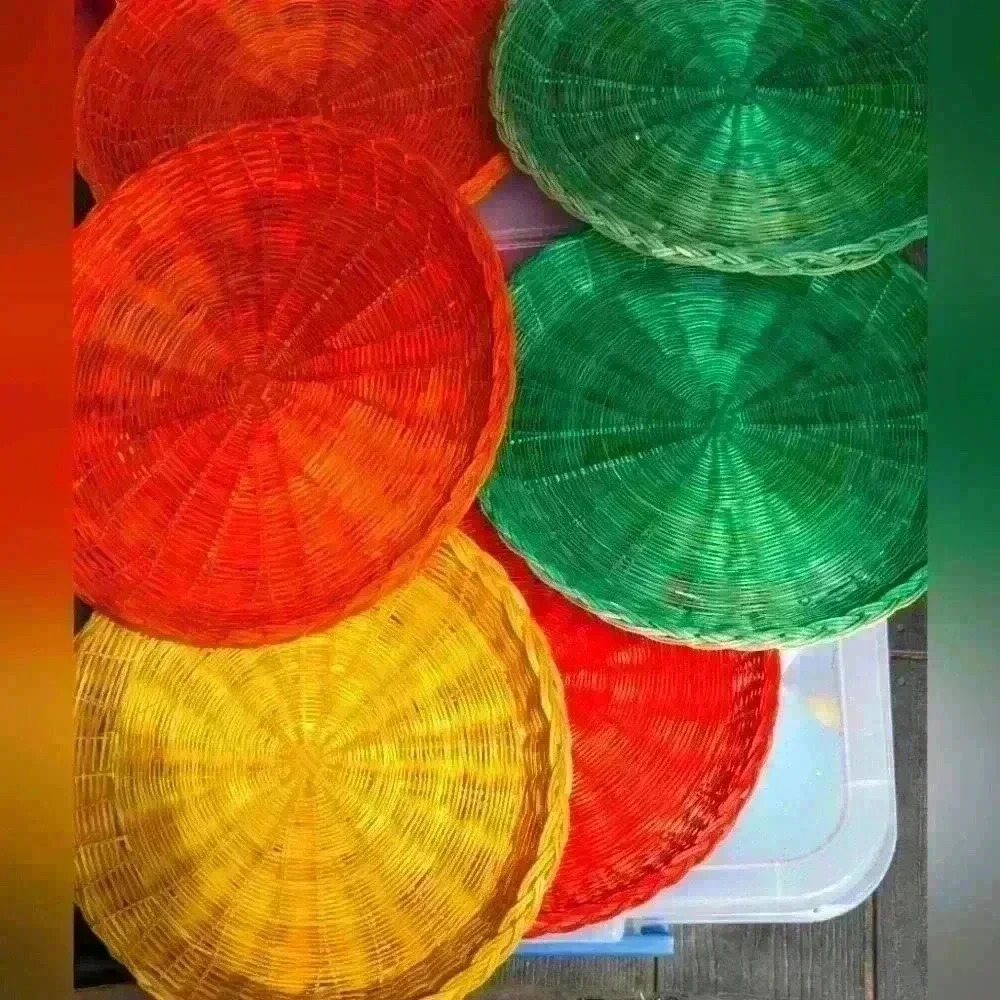 Paper Plate Holders Lot of 8 Colored Wicker Rattan Woven Vintage Made HONG KONG